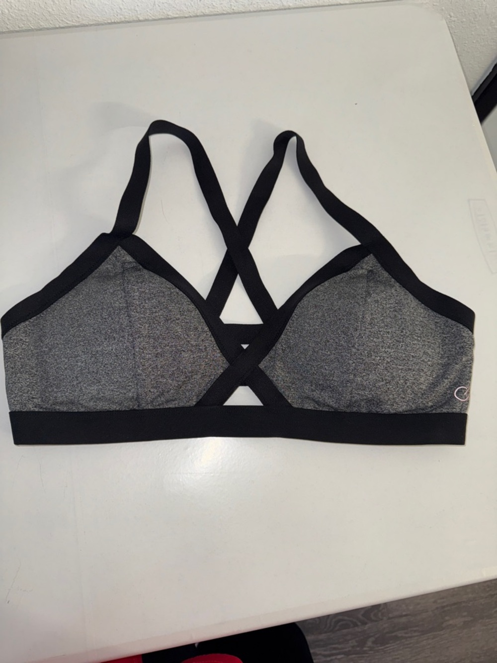 CALIA by Carrie Underwood Gray and Black Crisscross Sports Bralette